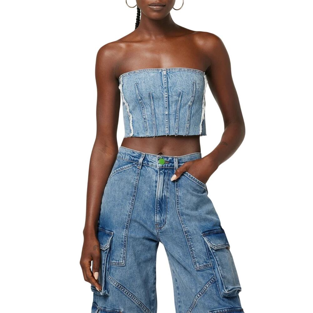 Hudson x Zoe Costello Stevie Corset Top In World Tour Blue, Size XL